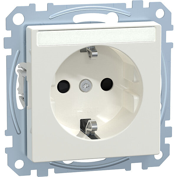 Merten SCHUKO-Steckdose pws/gl mit Schriftfeld MEG2302-0319